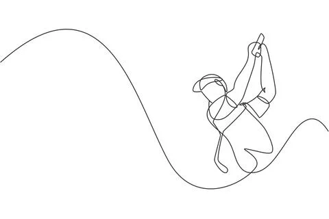 One single line drawing young sporty golf player hit the ball using golf club Stock-Illustration