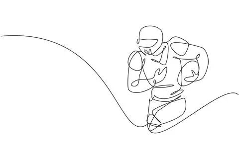 One single line drawing of young energetic man american football player run Illustrazione stock
