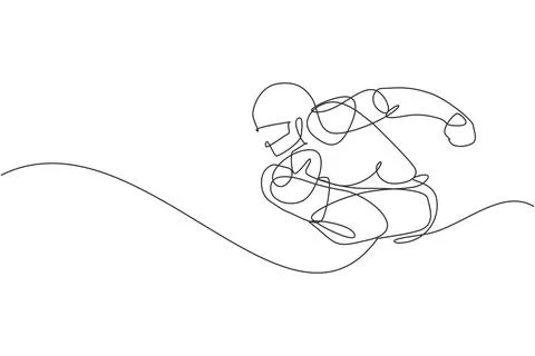 One single line drawing of young energetic man american football player run Stock Illustration