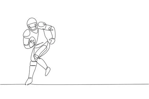 One single line drawing of young energetic American football player running Illustrazione stock