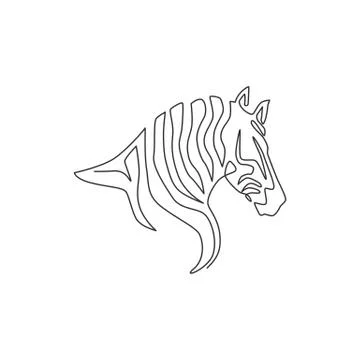 One single line drawing of zebra head for national park zoo safari logo Illustrazione stock