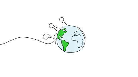 One single line of earth with corona symbol. The concept of the corona virus Stock Footage 227454472