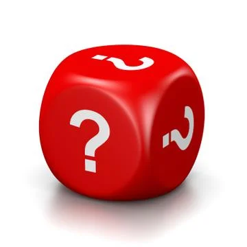 One Single Red Dice with Question Mark on Every Face on White Background 3D I Stock Illustration