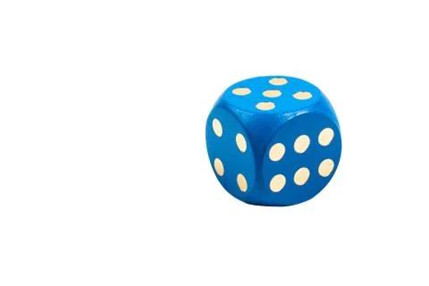 One single simple big blue colored playing dice showing five, solo cube object Stock Photos