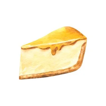 One slice of pumpkin pie cheesecake in warm brown tones, hand drawn watercolor Stock Illustration