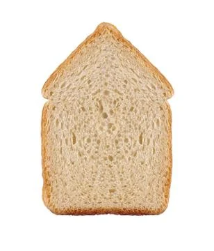 One slice of wheat bread in house symbol isolated on white Foto stock