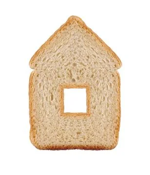One slice of wheat bread in house symbol isolated on white 写真素材