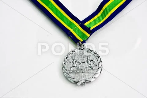 One sliver Medals on white background Stock Photos