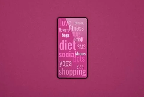 One smartphone with messages on pink screen Stock Illustration