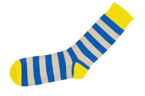 One sock with different lines isolated on white background. Colorful sock s.. Stock Photos