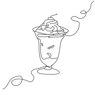 One solid line drawing of hand drawn vector illustration of Ice Cream served  Stock Illustration