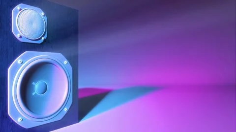 One speaker system on the left with two speakers under ultraviolet light Stock Footage 283555820
