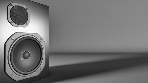 One speaker system on the left with two speakers on a gray background Illustrazione stock
