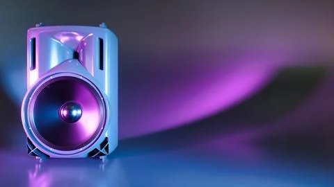 One speaker system on the left with two speakers under ultraviolet light Illustrazione stock