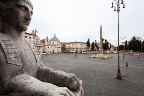 One of the Sphinx in front of People's Square, Rome Stock Photos