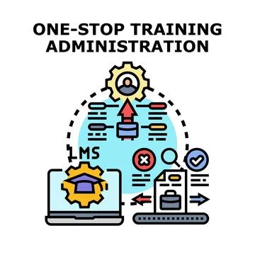 One stop training administration system learning management concept Stock Illustration