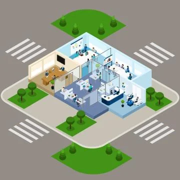 One Storied Office Isometric Interior Icon イラスト素材