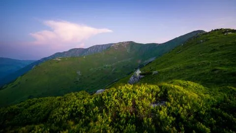 One Storm Cloud Above The Evening Alpine Landscape In Low Tatras National Par Stock Photos