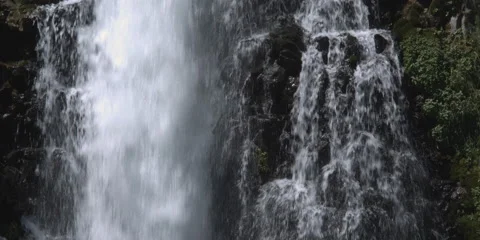 One stream of a waterfall plunging straight down while another beside it drops Stock Footage 59528289
