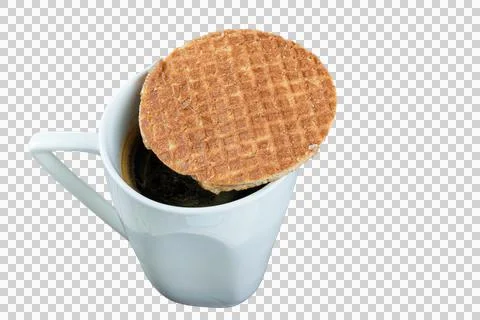 One stroopwafel cookie with cup of coffee (PNG). Stock Photos