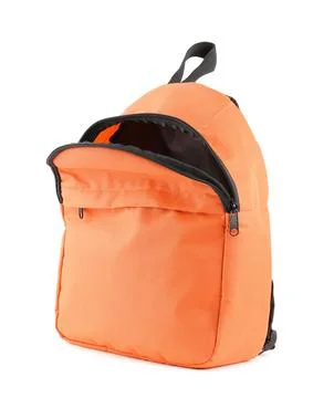 One stylish orange backpack isolated on white Stock Photos