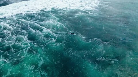 One Surfer Riding on Surf in Beautiful Ocean Waves Slow Motion 스톡 동영상 307086512