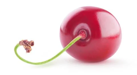 One sweet cherry fruit with stem isolated on white background Foto stock