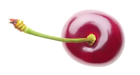 One sweet cherry top view isolated on white Foto stock