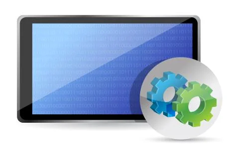 One tablet pc with gears, processing concept illustration design Stock Illustration