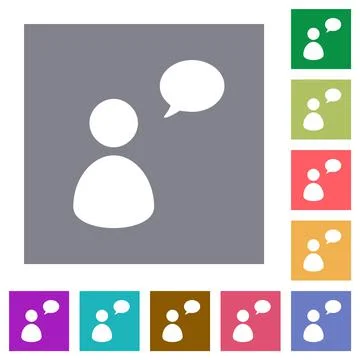 One talking person with oval bubble solid square flat icons Stock Illustration