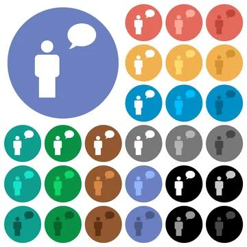 One talking person with oval bubble solid round flat multi colored icons Stock Illustration
