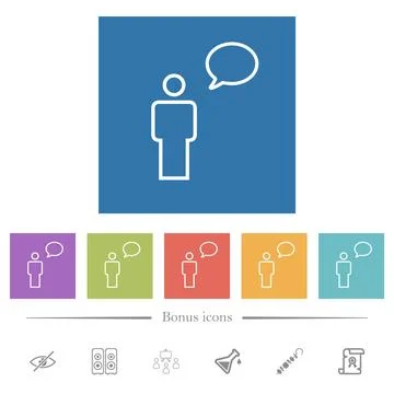 One talking person with oval bubble outline flat white icons in square backgr Illustrazione stock