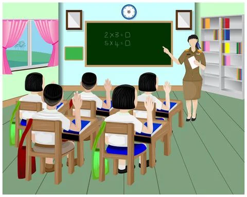 One teacher and students in class room vector design Stock Illustration