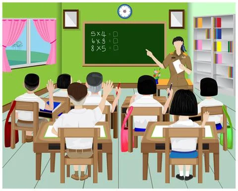 One teacher and students in class room vector design. Stock Illustration