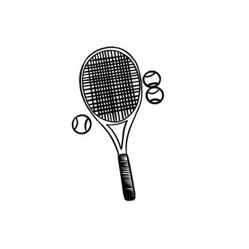 One tennis racket and three balls Stock Illustration