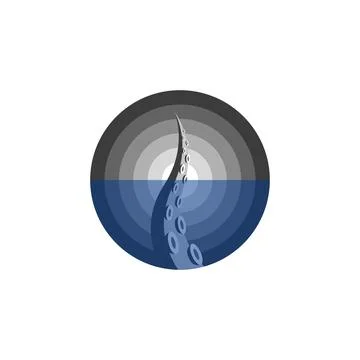 One tentacle of an octopus is a round logo, a cephalopod with suckers peeks o Stock-Illustration