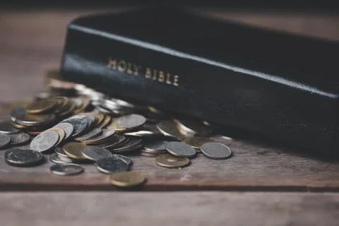 One tenth or tithe is basis on which Bible teaches us to donate one tenth o.. Stock Photos