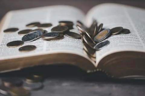 One tenth or tithe is basis on which Bible teaches us to donate one tenth o.. Stock Photos