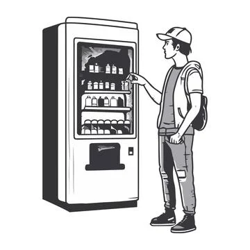 One thirsty man pushing button for cold soda dispencer Stock Illustration