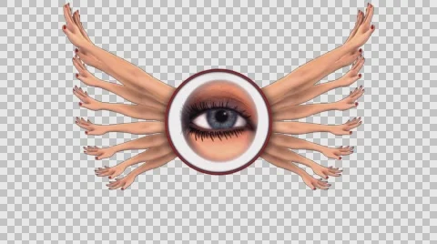 ONE THOUSAND HANDS AND WOMAN'S EYE. 4K transition or intro. ALPHA CHANNEL. Video stock 62890292