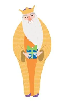 One of three kings Melchior with gift isolated Stock Illustration