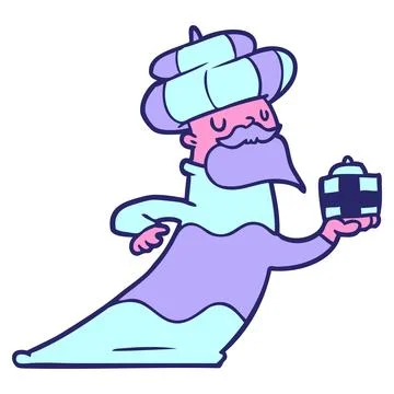 One of three wise men cartoon in bright neon color Stock Illustration