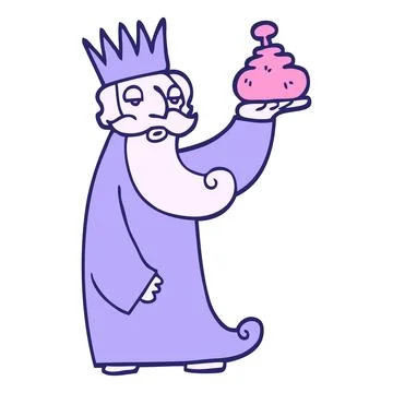One of the three wise men hand drawn doodle style cartoon in bright neon colo Stock Illustration