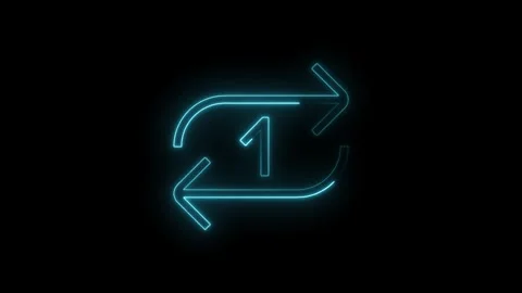 One time replay icon neon style loop arrows design element on black backgroun Stock Footage 314543697