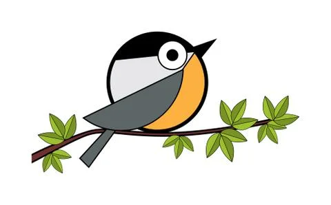 One tit sitting on a tree branch Stockillustratie