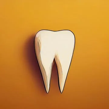 One tooth with a root on a orange background. Digital illustration. Stock Illustration