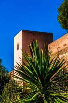 One of tower of palace complex Alhambra in Granada, Spain Stock Photos