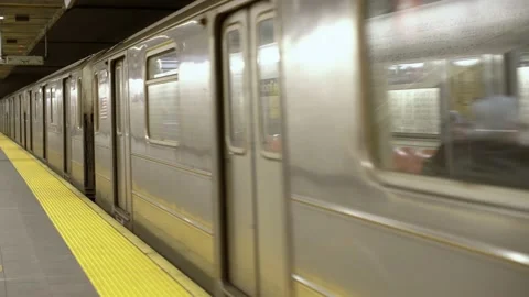 One Train arriving at World Trade Center Station in Financial district Stock Footage 200791324