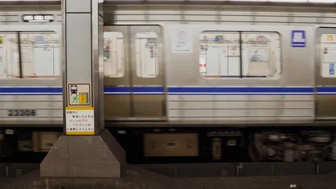 One train is leaving the subway station Stock Footage 97064761