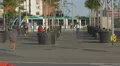 One tram leaving the tram station in Barcelona 4k or 4k+ Resolution